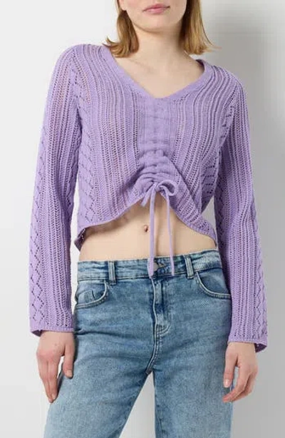 Noisy May Luna Ruched Knit Sweater In Sweet Lavender