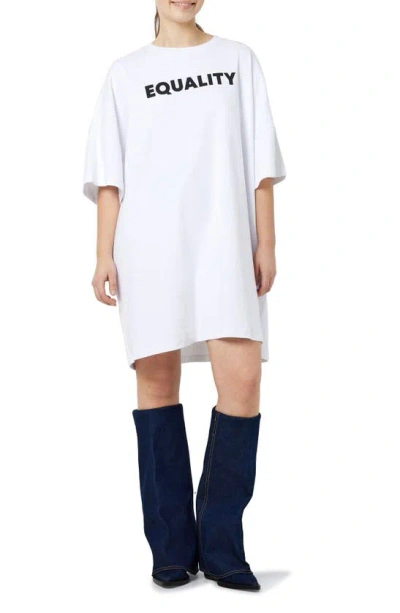 Noisy May Mocca Oversize Organic Cotton Graphic T-shirt Dress In Bright White Print
