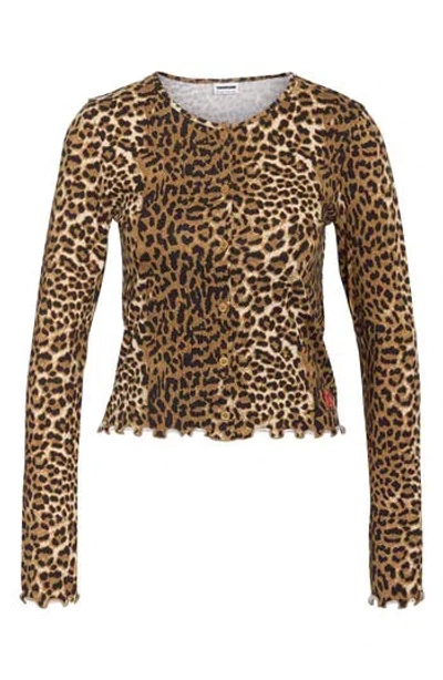 Noisy May Molly Lettuce Edge Button Front Stretch Organic Cotton Top In Animal Print