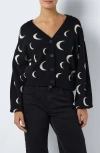 Noisy May Moon Cardigan In Black Pattern Oatmeal