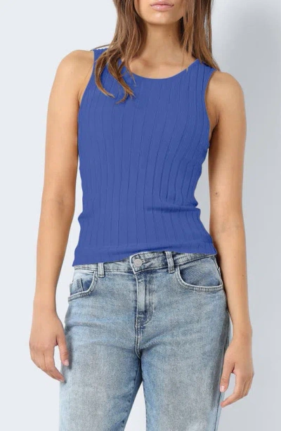 Noisy May Rib Sleeveless Sweater In Amparo Blue Detailsolid