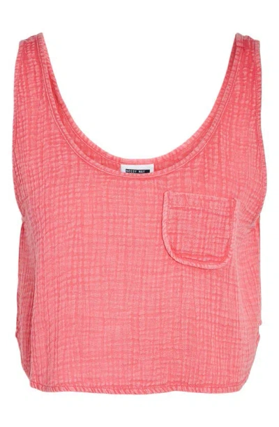 Noisy May Sean Cotton Gauze Pocket Tank In Sun Kissed Coral Detail Washed