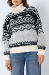 Noisy May Share Fair Isle Turtleneck Sweater In Eggnogpatternblack