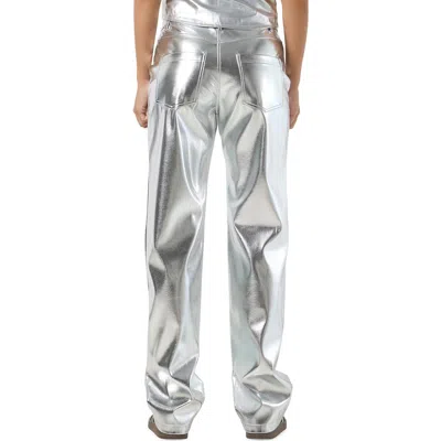 Noisy May Silver High Waist Straight Leg Pants In Silver Colour