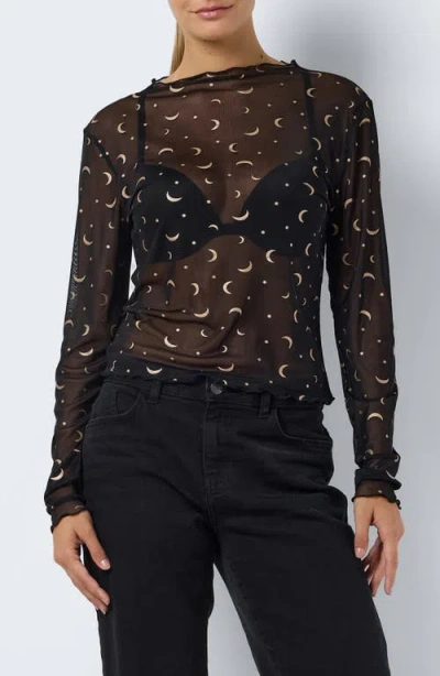 Noisy May Star Sheer Mesh Top In Black Detail Cobber