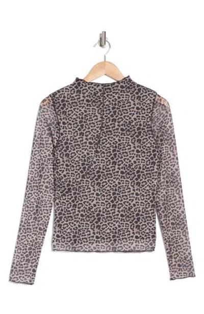 Noisy May Steffi Leopard Print Funnel Neck Top In Oatmeal Leopard