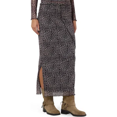 Noisy May Steffi Mesh Maxi Skirt In Oatmeal Aop Leo