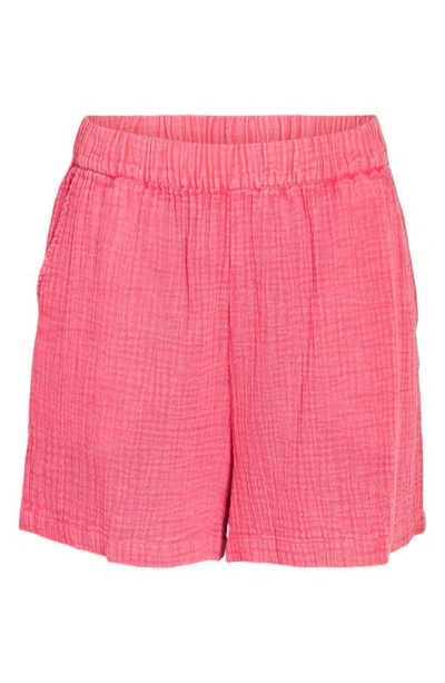 Noisy May Textured Cotton Shorts In Sun Kissed Coral Detail Washed