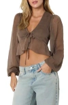 Noisy May Valery Front Tie Crop Top In Brown