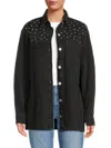 Noisy May Women's Alva Studded Denim Shirt Jacket In Black Denim
