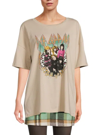 Noisy May Women's Def Leopard Graphic T Shirt In Beige Multicolor