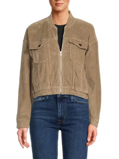 Noisy May Women's Drop Shoulder Corduroy Bomber Jacket In Silver Mink