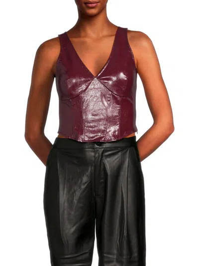 Noisy May Women's Faux Leather Corset Crop Top In Wine