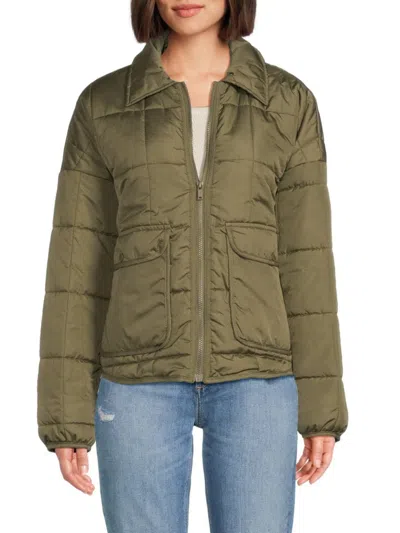 Noisy May Women's Flora Quilted Puffer Jacket In Olive