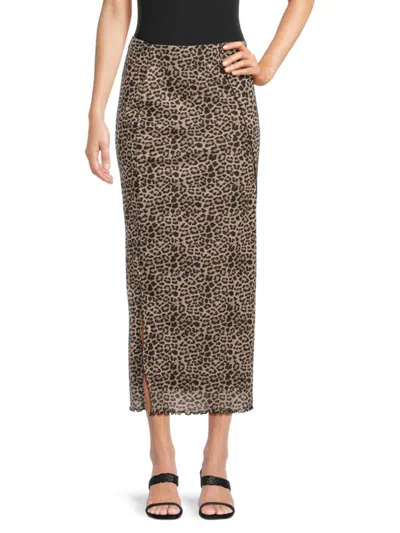 Noisy May Women's Steffi Leopard Print Sheath Midi Skirt In Oatmeal Leopard
