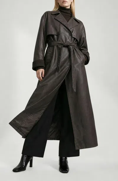 Noize Abby Faux Leather Trench Coat In Black
