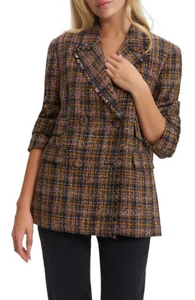Noize Alba Double Breasted Tweed Blazer In Navy