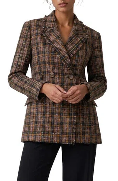 Noize Alba Double Breasted Tweed Blazer In Uniform Green