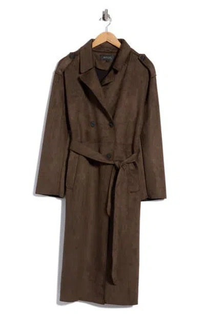 Noize Allison Faux Suede Trench Coat In Khaki