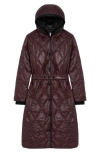 Noize Amiyah Belted Diamond Quilt Longline Jacket In Red