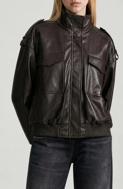 Noize Angele Faux Leather Bomber Jacket In Coffee