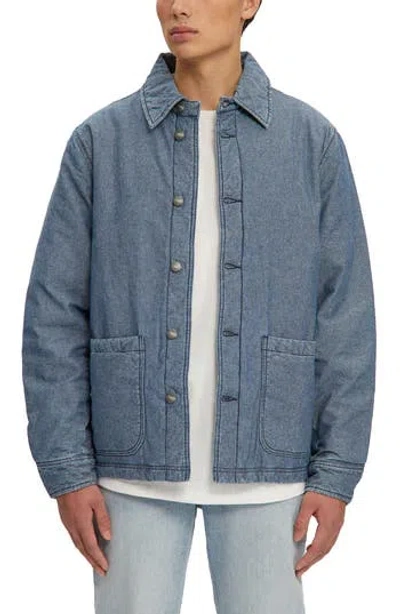 Noize Archie Denim Puffer Shirt Jacket In Blue