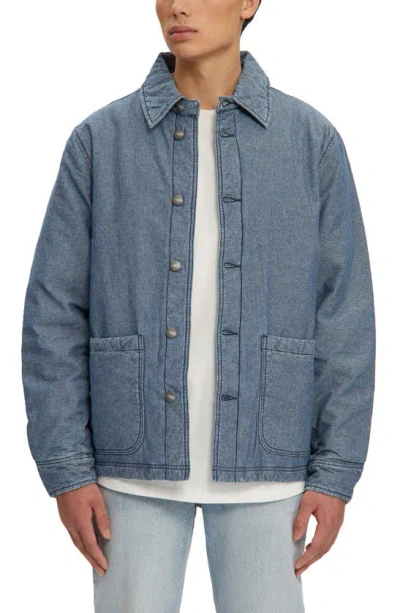 Noize Archie Denim Puffer Shirt Jacket In Lt Indigo