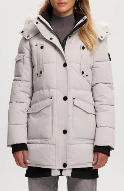 Noize Astrid Heavyweight Faux Fur Trim Jacket In White