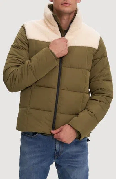 Noize Barry Faux Shearling Puffer Jacket In Moss