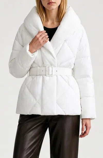 Noize Becky Belted Shawl Collar Puffer Jacket In White