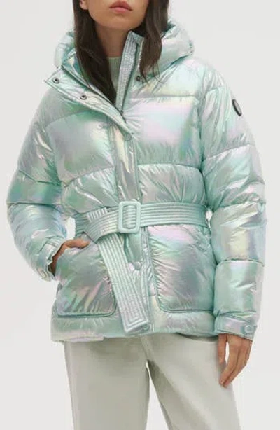 Noize Belted Oversize Hooded Puffer Coat In Peridot