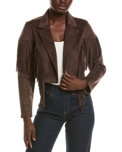 Noize Billi Fringe Vegan Leather Coat In Brown