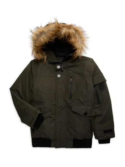 Noize Kids'  Boy's Faux Fur Trim Hood Bomber Jacket In Forest