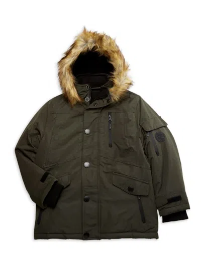 Noize Kids'  Boy's Hooded Faux Fur Trim Puffer Jacket In Forest