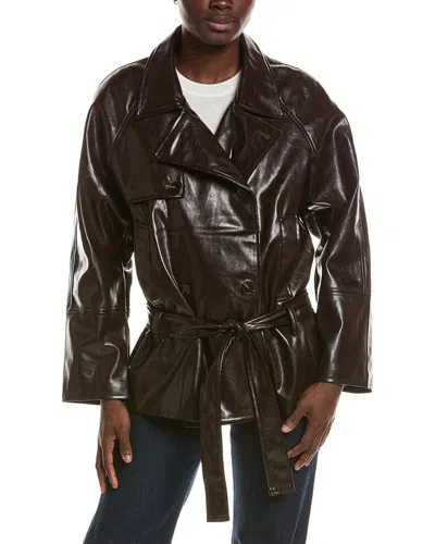 Noize Bridget Tie Vegan Leather Coat In Brown
