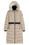 Noize Capri Faux Fur Hooded Quilted Parka In Sand