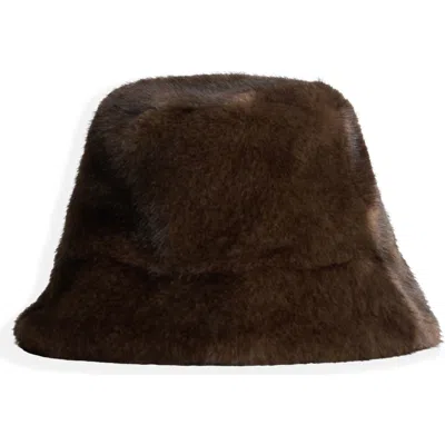Noize Dani Faux Fur Bucket Hat In Brown