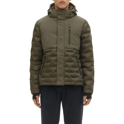 Noize Dawson Mixed Media Hooded Puffer Jacket In Green