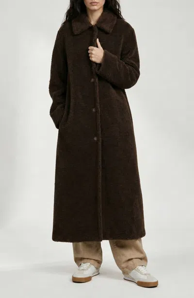 Noize Elise Faux Fur Longline Coat In Brown