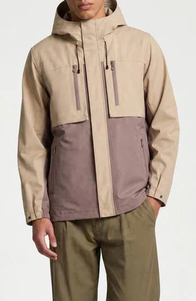 Noize Elliott Water Resistant Two Tone Hooded Jacket In Sand/mushroom