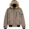 Noize Faux Fur Hooded Bomber Jacket In Mocha