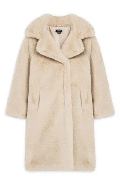 Noize Faux Fur Longline Coat In Brown