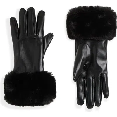 Noize Faux Fur Trim Faux Leather Tech Gloves In Black