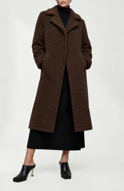 Noize Franny Faux Shearling Coat In Coffee