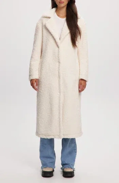 Noize Franny Faux Shearling Coat In Off White