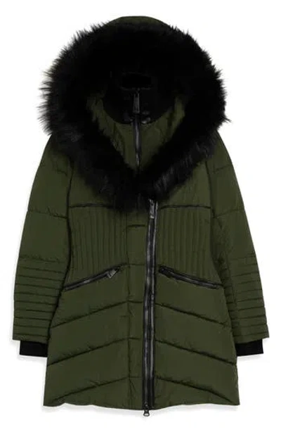 Noize Gigi Vegan Faux Fur Trim Quilted Parka In Green