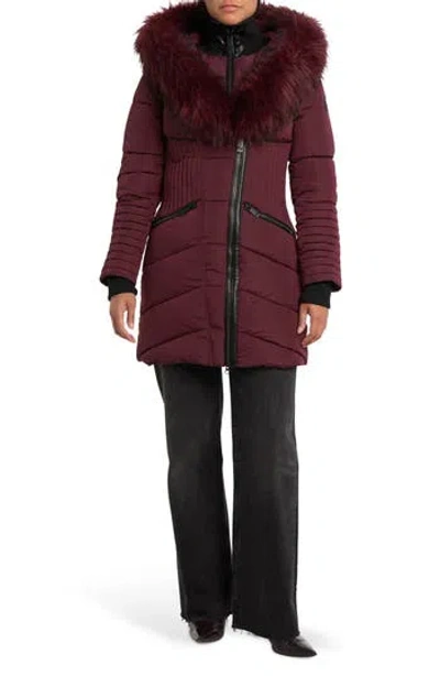 Noize Gigi Vegan Faux Fur Trim Quilted Parka In Red