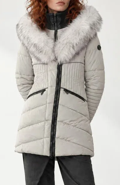 Noize Gigi Vegan Faux Fur Trim Quilted Parka In Snow