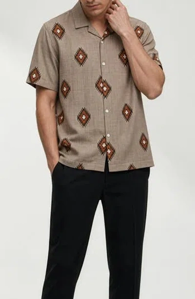 Noize Homer Geometric Print Short Sleeve Shirt In Neutral
