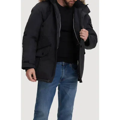 Noize Jacob Faux Fur Trim Hooded Insulated Parka Jacket In Black
